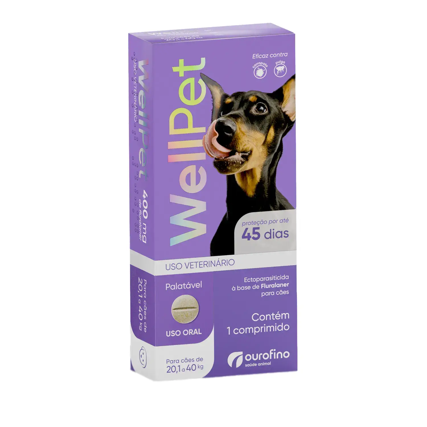 Antipulgas e Carrapatos Wellpet 400 mg para Cães 20,1 a 40 kg